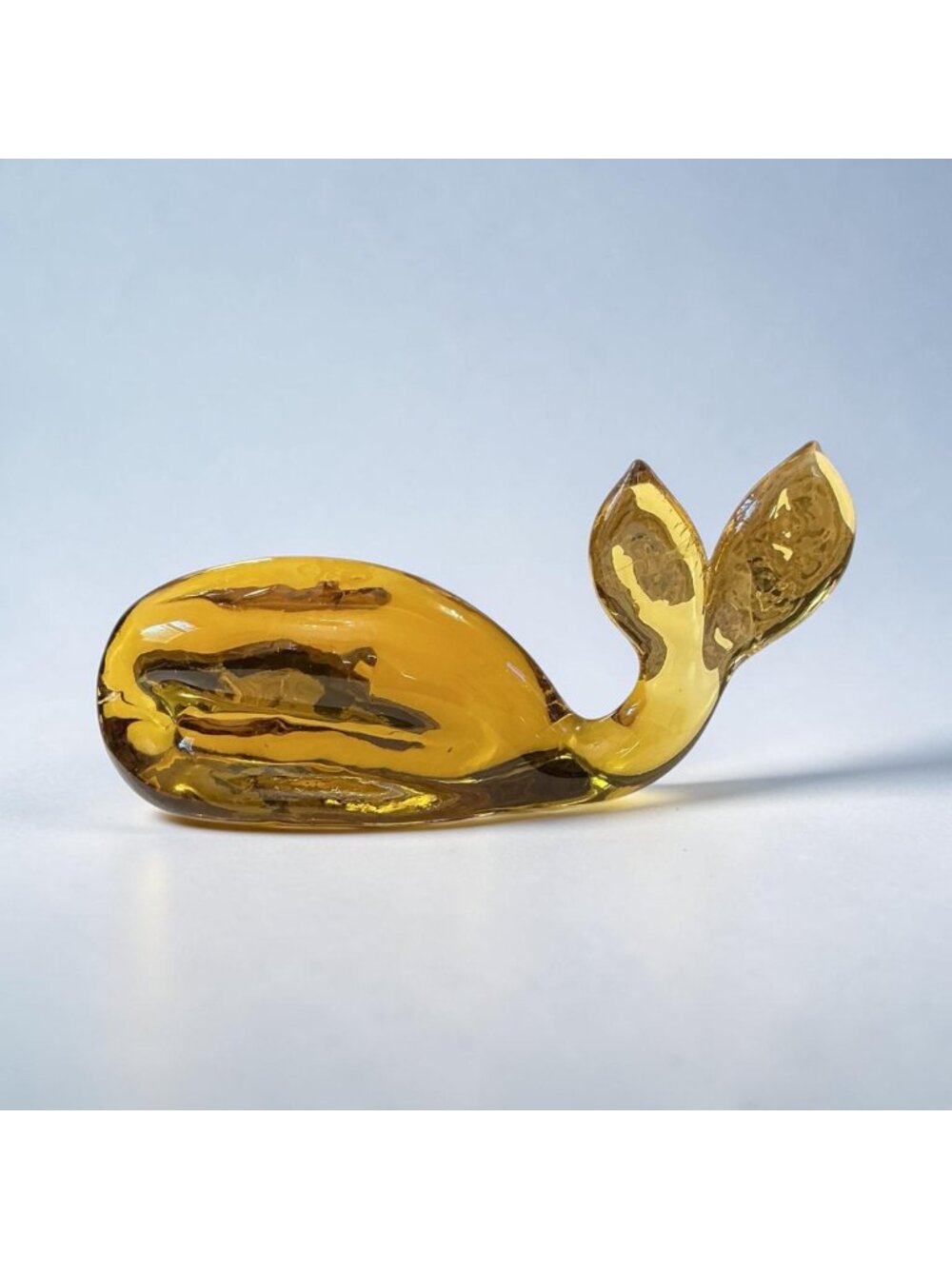 Amber Glass Whale Paperweight Vintage Nautical Figurine 6x2.5 Inches Decorative